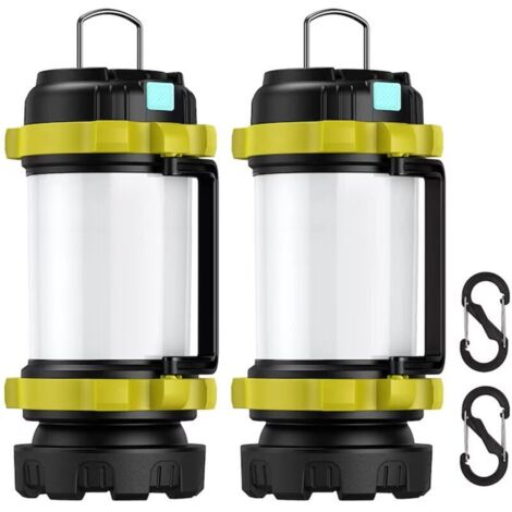 Ensemble de 2 lanternes de camping, 6 modes d'éclairage, autonomie 10 heures, portable, rechargeable, multicolore.