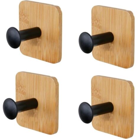 Porte-manteau mural en bois 35 mm – Lot de 4 crochets – Fixation sans perçage – Surface givrée antidérapante pour 3 kg