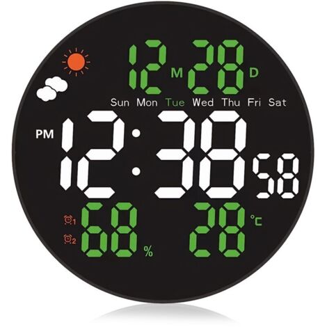 Grande Horloge Murale Numérique 8 Pouces (20cm) - Changement de Couleur RVB & Télécommande - Luminosité/Température Auto - Heure d'été/Vision Nuit - Alarme Semaine/Week-end - Maison/Chambre