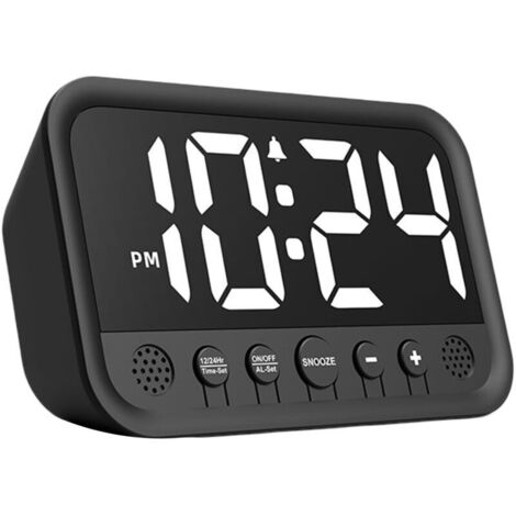 Petite Horloge Numérique LED pour Chambre - Réveil Fort pour Gros Dormeurs Adultes et Ados - Horloge de Bureau Électrique à Brancher - Fonctions Volume/Luminosité/Snooze Réglables - Design Simple de C