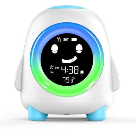 Réveil Électronique LCD avec Veilleuse - Forme Pingouin Cartoon - pour Enfants ou Dortoir - Bleu Clair