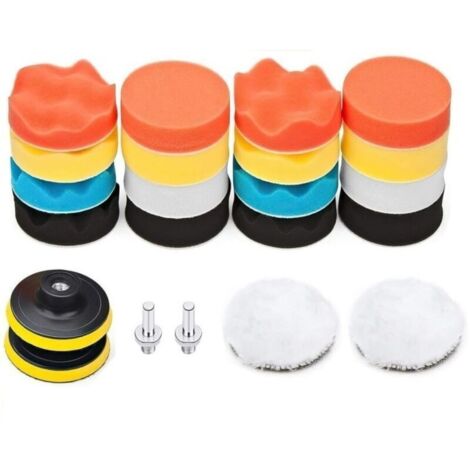 Kit 22 pads polissage avec adaptateur M10 - Laine, cire - Pour polissage voiture - Complet et professionnel