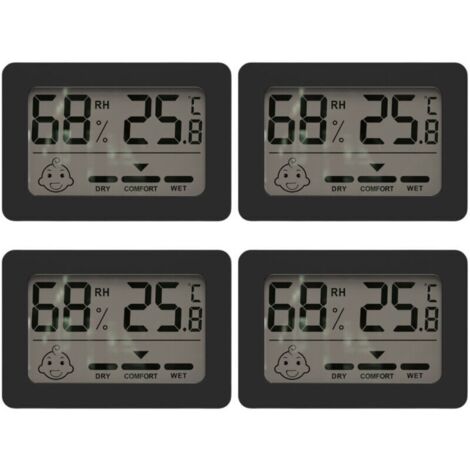Thermomètre hygromètre intérieur mini numérique, avec commutateur et indicateur sourire pour chambre de bébé. Mesure de la température et de l'humidité.