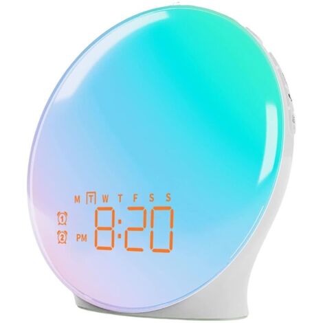 Système d'Éveil par la Lumière Colorée - Réveil Digital LED Imitant le Soleil Levant et Couchant, Création d'Ambiance RVB, Idéal pour Chambre d'Enfant avec Bruit Blanc