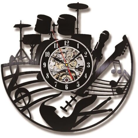 Horloge Murale Décorative "Guitare et Vinyle" - Design Moderne et Créatif - Œuvre d'Art Murale pour Salon/Chambre - 12 Pouces (30cm) LED