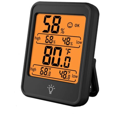 Nouveau thermomètre hygromètre électronique numérique d'intérieur pour la maison, version anglaise, modèle neutre-MC41 noir (avec rétroéclairage) + pile incluse.