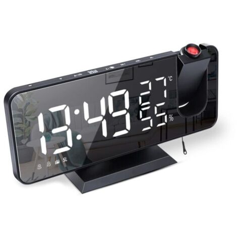 Horloge de Table/Réveil Projecteur Radio Cross-border Amazon - Grand Écran Affichant Température et Humidité - Réveil Numérique LED Électronique - Modèle Noir et Blanc