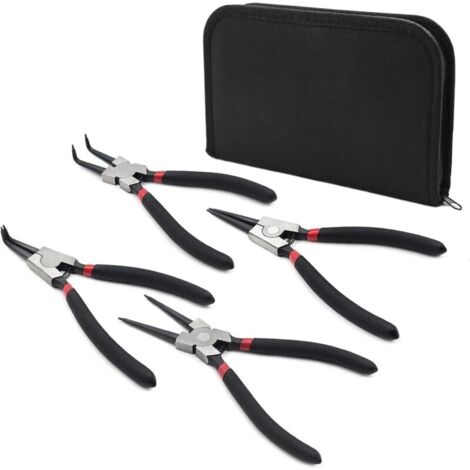 Lot de 4 pinces à circlips 150mm – Droites et courbes – Acier nickelé – Poignées antidérapantes – Étui de rangement inclus (1/5)