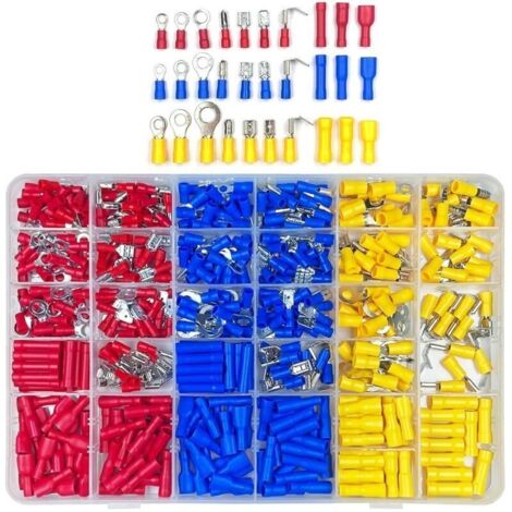 480 Pièces 30 Types de Cosses à Sertir Électriques, Connecteurs avec Douilles Isolantes, Kit avec Boîte de Rangement pour Électriciens