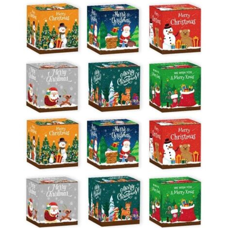 Coffret cadeau de Noël 12 pièces – Boîtes à friandises 3D en papier cartonné – Dimensions 7 x 7 x 7 cm – Motifs festifs imprimés