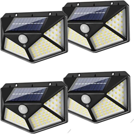 Lot de 4 lampes solaires de sécurité d'extérieur avec détecteur de mouvement, 114 LED, 700 lm, grand angle de 270°, batterie 1200 mAh, détection de 5 m, étanchéité IP65, 3 modes, applique