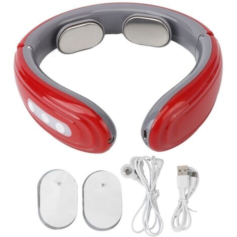 Masseur cervical sans fil 6 modes 9 intensités - Rechargeable avec patches TENS - Rouge - Soulagement efficace