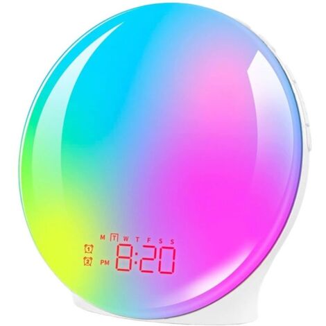 Lampe d'Éveil avec Simulation d'Aube - Réveil Électronique LED Progressif, Création d'Ambiance Lumineuse Colorée (RVB), Fonction Veilleuse et Bruit Blanc - Pour Toute la Famille