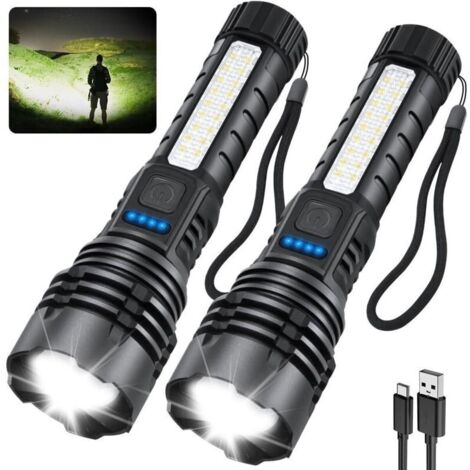 Lampes de poche rechargeables 990000 lumens, 7 modes, super lumineuses, réglables, haute puissance. LED pour urgences, maison, 2 pack.