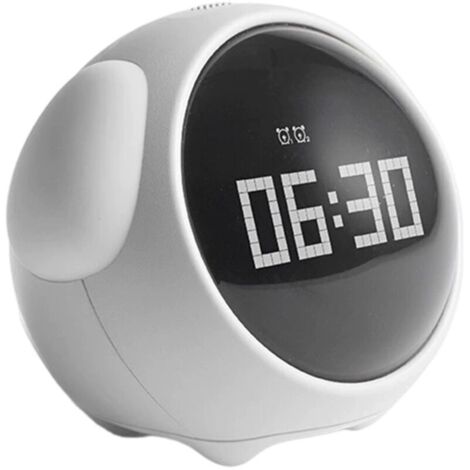 Réveil pour Enfant Numérique Rechargeable - Design Mignon Emoji - Veilleuse à Commande Vocale - 2 Alarms, 5 Voix, Snooze, Date, Température