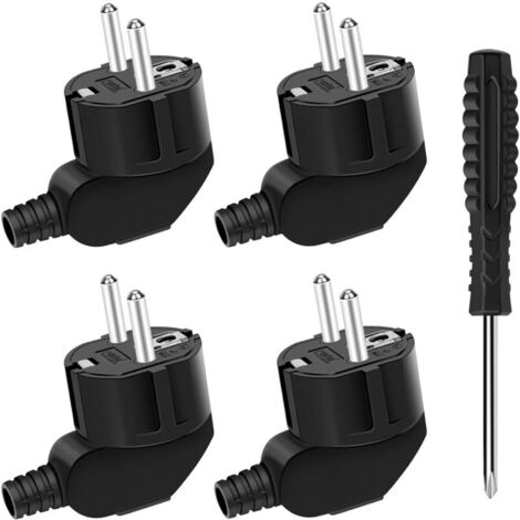 4PCS 250V 16A Prise Electrique Male et 1 Tournevis,Fiches,Prise Male Etanche Exterieur,Fiche Coudée Fiches Electrique de Mise à la Terre,Appareils Electroménagers aux Luminaires Prises (Nero) (1/5)