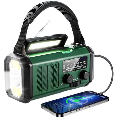 Radio Météo d'Urgence 20000mAh - Radio NOAA/AM/FM à Manivelle et Solaire - Charge USB Téléphone - Alarme SOS - Lampe de Lecture LED et Torche - pour Survie