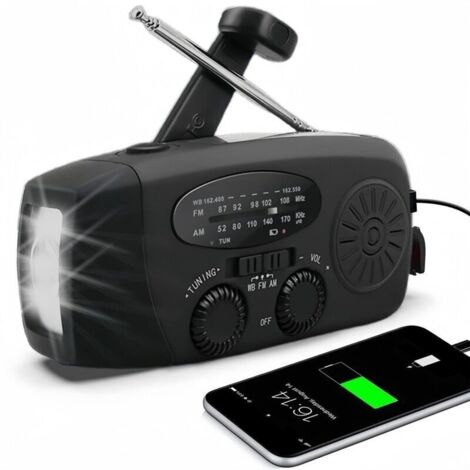 Radio d'Urgence à Manivelle Miniature - Radio NOAA - Portable 3 LEDs - Alimentée par Énergie Solaire