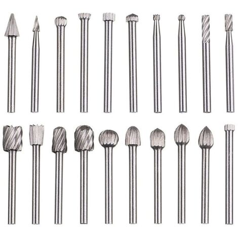 Jeu de 20 limes rotatives HSS en carbure – Tiges de 1/8' (3 mm) – Pour sculpture, gravure, perçage, polissage des métaux (1/5)