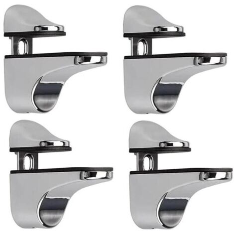 Support d'étagère en verre réglable – Lot de 4 – Alliage de zinc poli – Fixation murale pour étagères en verre et bois (1/5)