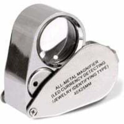 Loupe de bijoutier 40X Loupe Pliante en métal avec loupe à lumière UV LED pour Diamants bijoutiers pièces de Monnaie (Reconnaissance de Devise/Identification de Bijoux)