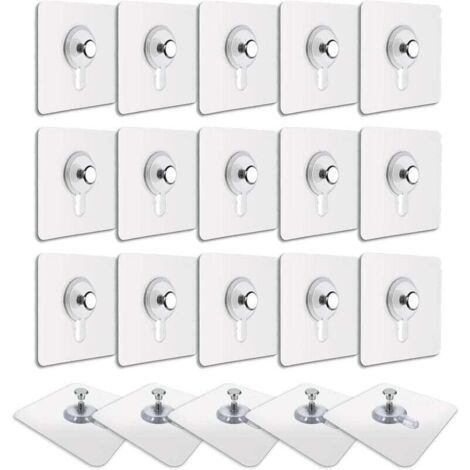 Lot de 20 crochets adhésifs transparents – Fixation sans percer – Résistant à l'eau – Charge maximale 2kg – Pour surfaces lisses