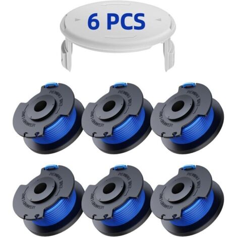 Lot de 6 bobines de fil de rechange pour coupe-bordures Ryobi One+ AC14RL3A 18V/24V/40V. Diamètre 1.6mm, longueur 20.11m, avec 1 couvercle.