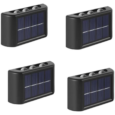 4 Pack Lampes Solaires Extérieures,Blanc Chaud Applique Murale Led IP65 Étanche Haut Et Bas pour Jardin Cour Patio Balcon Clôture
