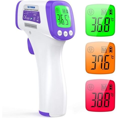 Thermomètre frontal infrarouge sans contact pour enfants et adultes, avec écran LCD et fonction mémoire. Mesure précise de la température corporelle ou des objets. Idéal pour un usage domestique ou pr