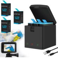 Kit chargeur pour GoPro Hero 12 11 10 9 Black - Batterie et chargeur de remplacement - Compatible tous accessoires