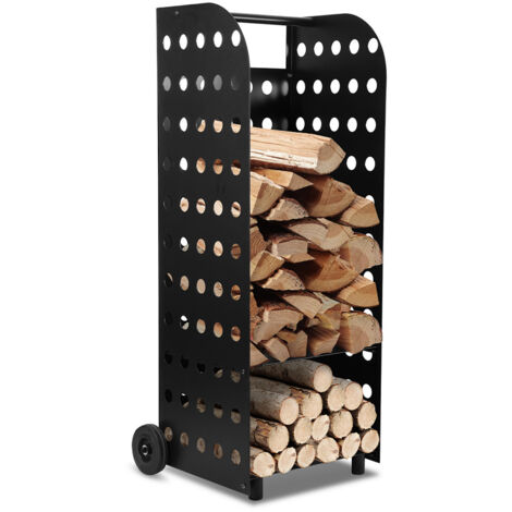 Tolletour – Chariot à bûches sur roulettes 35 x 42 x 112 cm – Capacité 60 kg – Construction en métal perforé – Roues caoutchoutées pour transport facile