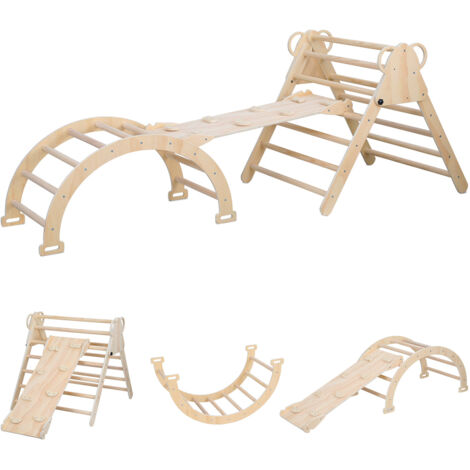TolleTour Ensemble d'Escalade,Charge 60 KG,3 en 1 Triangle d'escalade Enfants avec Rampe Réversible,Naturel,Aire de Jeux Interieure Triangle avec Rampe Arc (1/5)