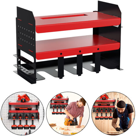 TolleTour Rangement d'outils accessoires d'atelier système d'organisation outils électriques organisateur d'outils en fer support à outils à deux couches avec 4 porte-forets des deux côtés porte-outil
