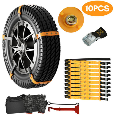TolleTour 10PCs Chaîne à Neige Chaînes de Pneu de Voiture Chaînes de Traction Antidérapantes Voiture Facile à Installer pour Voiture SUV Camion Convient aux pneus mesurant entre 165 - 275 mm (1/4)