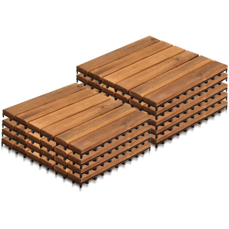 TolleTour Dalles terrasse Acacia 30x30cm 9m² 99 pièces clips solide facile à poser terrasse extérieure