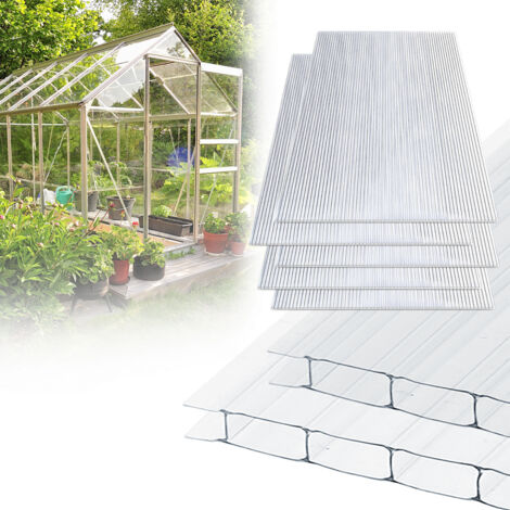 TolleTour 14x Plaques de polycarbonate creux 4mm 121x60,5cm découpe 10,25m² résistant UV plaques à double paroi serre de jardin