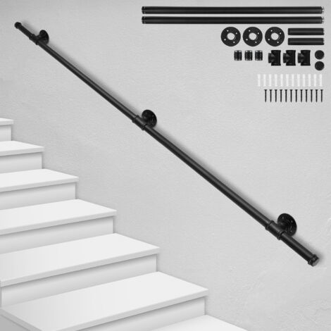 TolleTour Rampe Escalier Murale 200cm Main Courante Acier Carbone Garde-Corps Supports Muraux pour Enfants Personnes Âgees Interieur Exterieur