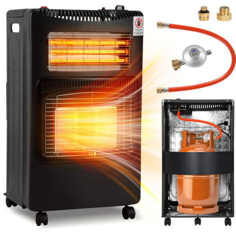 TolleTour Riscaldatore a gas in ceramica - Nero - 4200 Watt con 3 livelli di riscaldamento, regolatore di pressione e tubo flessibile, convertitore tedesco-europeo - Mobile, efficiente e a rispar