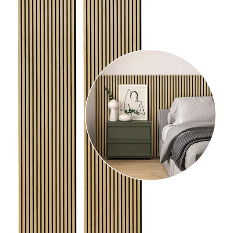 TolleTour Aislamiento acústico Lote de 8 paneles acústicos con aspecto de madera en MDF 60 x 120 x 2,1 cm madera de roble