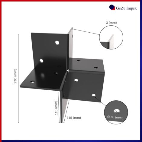 GeZu Impex Conector de Poste en T 121x121 mm Recubrimiento en Polvo