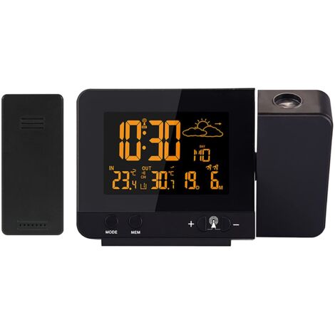 Digitaler Projektionswecker, Innentemperatur und Außentemperatur, Wettervorhersage, Anzeige von Datum und Uhrzeit im 12/24-Stunden-Format, Schlummerfunktion, USB-Ladeanschluss, 8 Farben der Hintergrun (1/5)