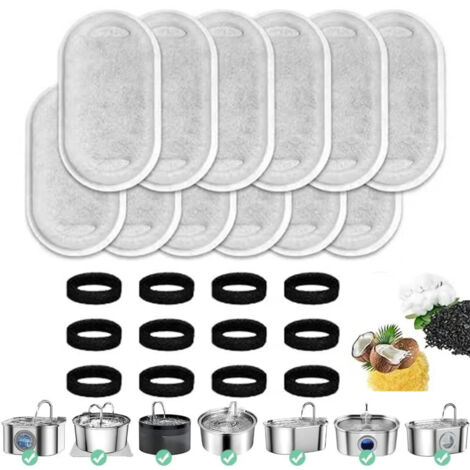 Katzenbrunnenfilter, 24er-Pack Katzentrinkbrunnenfilter, 12 Stück Kohlefilter und 12 Stück Schaumstoffschwamm, Ersatzschaumfilter für Katzentrinkbrunnen. (1/5)