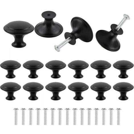 16 Stück mattschwarze Schubladen- und Türknöpfe, schwarze Schrankknöpfe, 30 mm runde schwarze Möbelknöpfe, runde schwarze Küchengriffe mit Schrauben für Möbelschubladen, Schränke, Türen, Badezimmer, S
