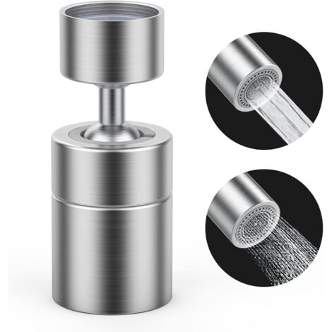 Wasserhahn-Luftsprudler, 360° Wasserhahn-Luftsprudler aus massivem Messing mit Doppelauslass, Drehschalter, Dusche, schäumend, geeignet für 99 % der Wasserhahninstallationen im Haushalt (gebürsteter W (1/5)