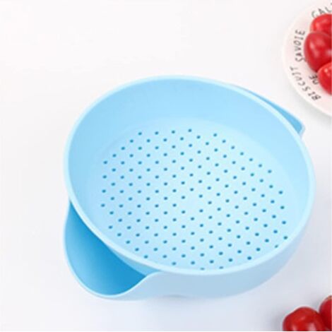 2 STÜCK Abtropfkorb, Kunststoffsieb mit Kunststoffgriff Gemüsekorb Waschen Doppelschicht Abfluss Design Becken Abnehmbare Obstsiebe zur Entwässerung, Blau (1/5)