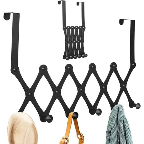 Garderobentür, Edelstahl-Türhaken, Teleskop-Falttürhaken mit 6 Wohnzimmer-Schlafzimmer-Badezimmerschrank (Schwarz) (1/5)