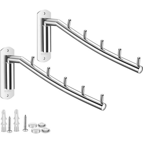 Faltbarer Kleiderbügel für die Wandmontage Kleiderbügel Kleiderhaken aus Edelstahl mit Schwingarm für Schlafzimmer Badezimmer (1/5)