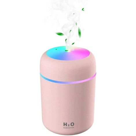 Mini-Ultraschall-USB-Luftbefeuchter mit 7 Atemlichtfarben, automatischer Abschaltung, 2 Nebelmodi, für Schlafzimmer, Büro, Auto, Zuhause, Baby (Pink) Pink (1/5)