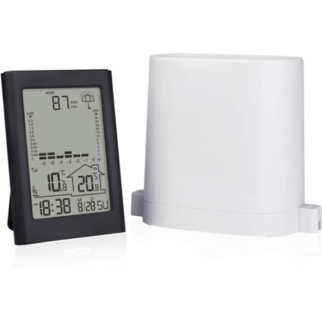Drahtlose Regenstation Drahtlose Regenmesser-Wetterstation mit Innen-Außen-Thermometer Regenwecker Zeit-/Wochen-/Datumsanzeige LED-Hintergrundbeleuchtung Digitale Wetterstation (1/5)