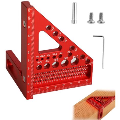 3D-Winkel – Verstellbarer Winkel von 22,5° bis 90° – Hochpräzises Holzbearbeitungswerkzeug aus Aluminiumlegierung – 3 in 1: Markieren/Bohren/Messen – Geeignet für Schreiner und Ingenieure (Rot) (1/5)